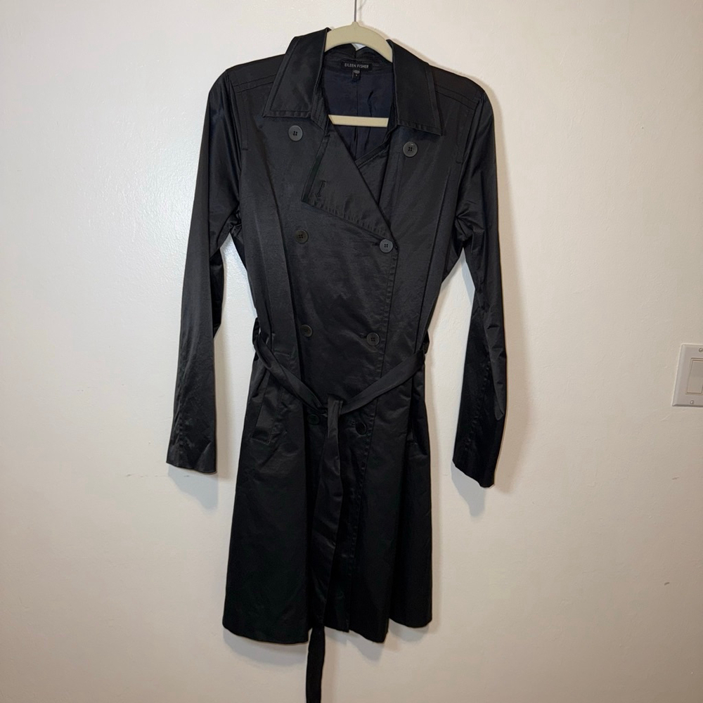 EILEEN FISHER Black satiny feel Trench Coat S